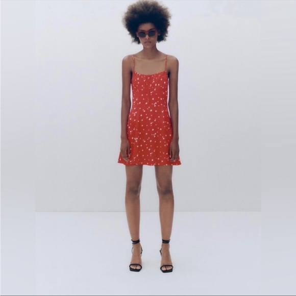 Zara Satin Effect Star Printed Mini Dress XL - Picture 1 of 9